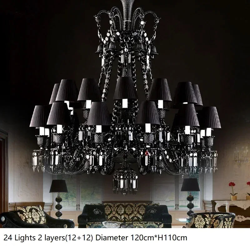Afralia™ Black Crystal Chandelier: Luxury Lighting for Villa Hotel, Living Room, Dining Room