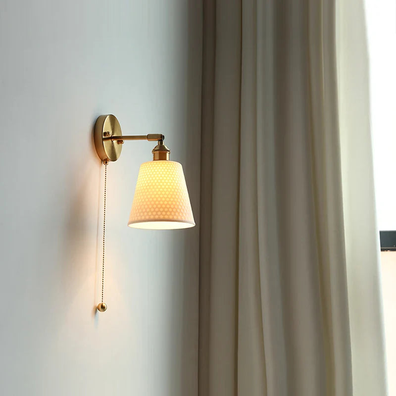 Afralia™ Ceramic LED Wall Sconce with Pull Chain for Bedroom, Living Room, or Bathroom