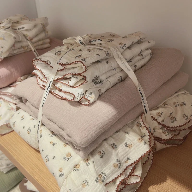 Afralia™ Luxury Nude Double-Layer Cotton Yarn Quilt Cover for Single Double Size Bed