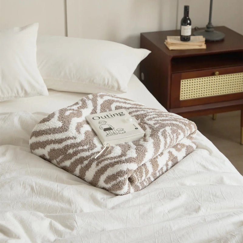 Afralia™ Zebra Stripe Knitted Blanket - Cozy Microfiber Furry Downy - Gray & White Chic Sofa Throw