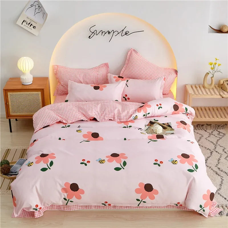 Afralia™ Plant Print Bedding Set: Skin-Friendly Duvet Cover & Bedsheet for All Seasons