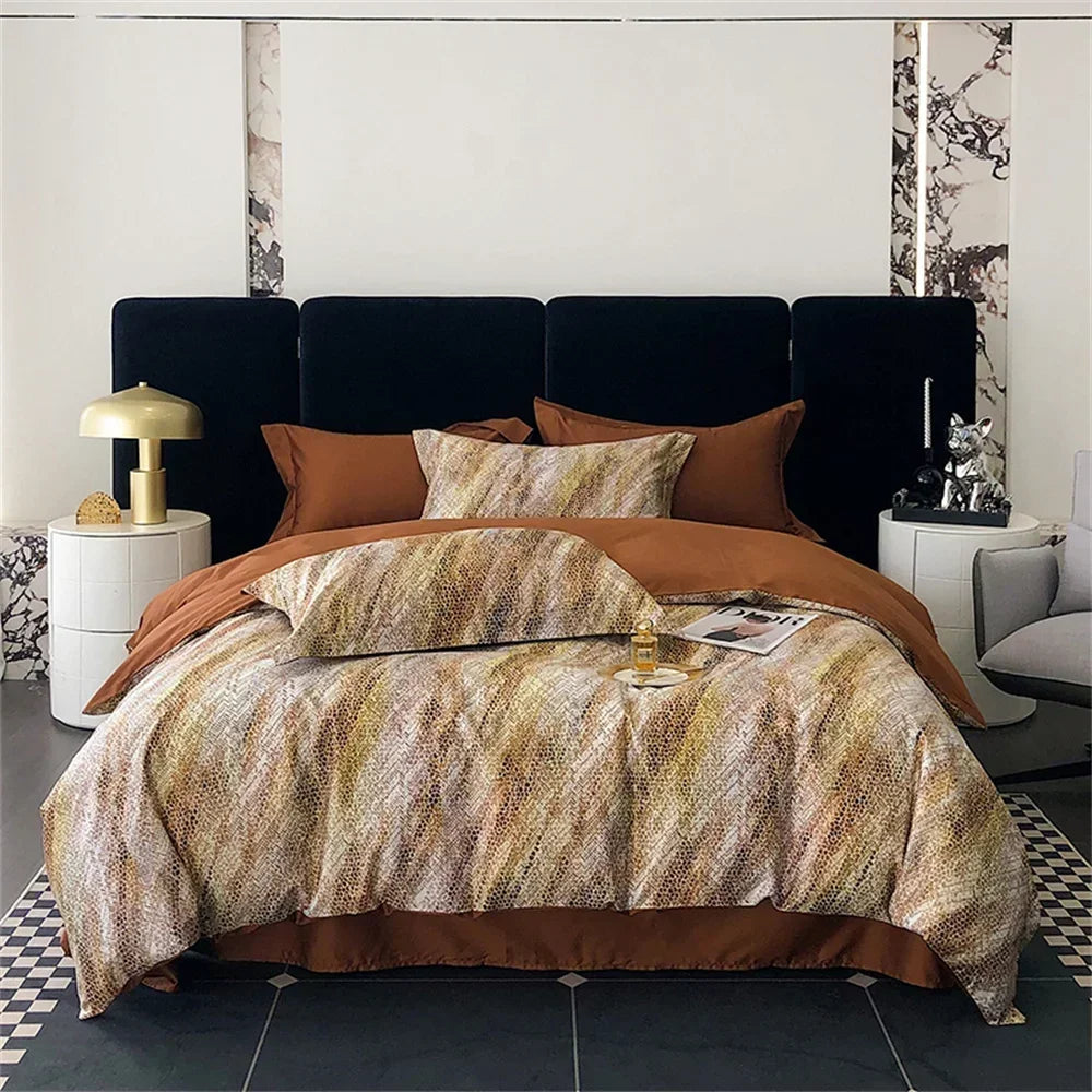 Afralia™ Colorful Egyptian Cotton Bedding Set: Sheet, Pillowcase, Duvet Cover - Queen King Full Size