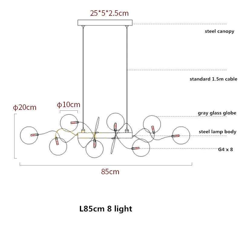 Afralia™ Smoky Gray Glass Chandelier with Chrome Plate - Modern Dining Room Pendant Lighting