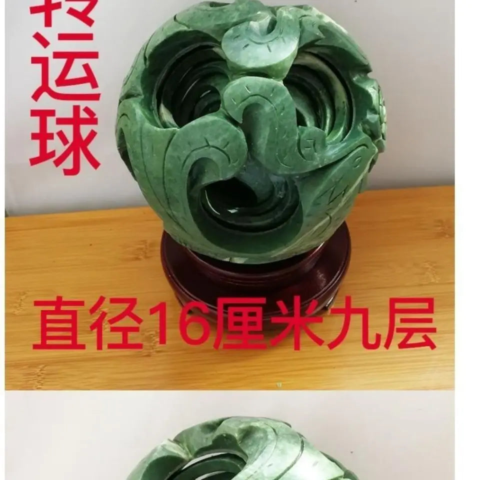 Afralia™ Jade & Stone Dragon Phoenix Ball Set Feng Shui Decor