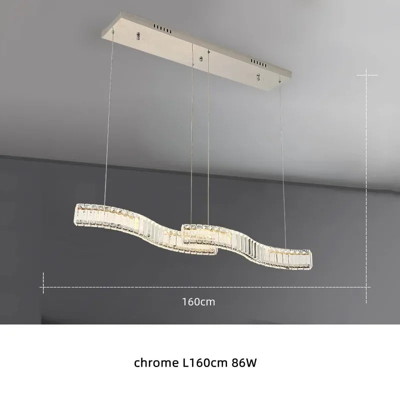 Afralia™ S Wave Steel & Crystal Dimmable LED Pendant Lights