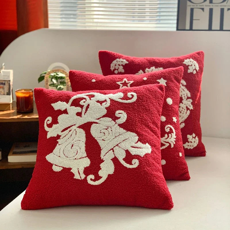 Afralia™ Christmas Cartoon Embroidered Pillow Cover Set, Festive Decorative Cushions