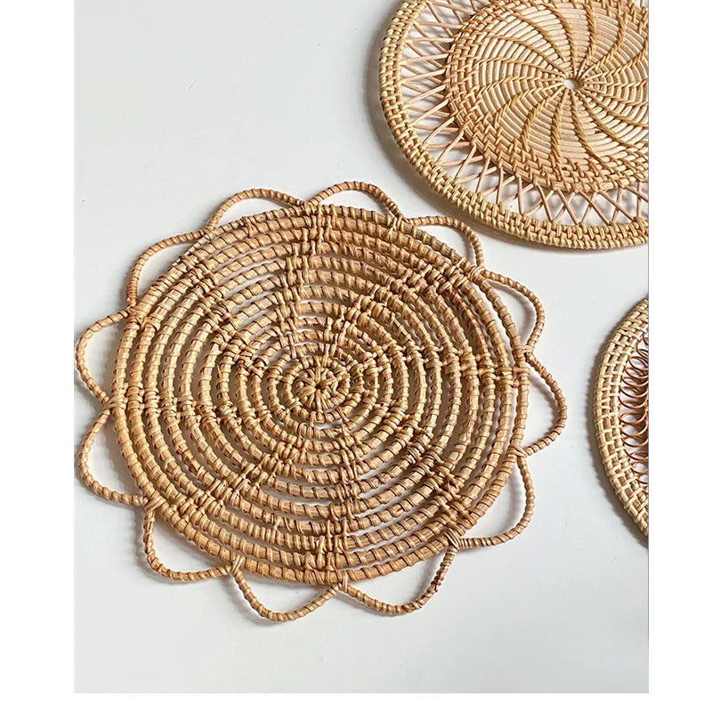 Afralia™ Hand-Woven Rattan Round Wall Hanging Storage Tray Room Decoration