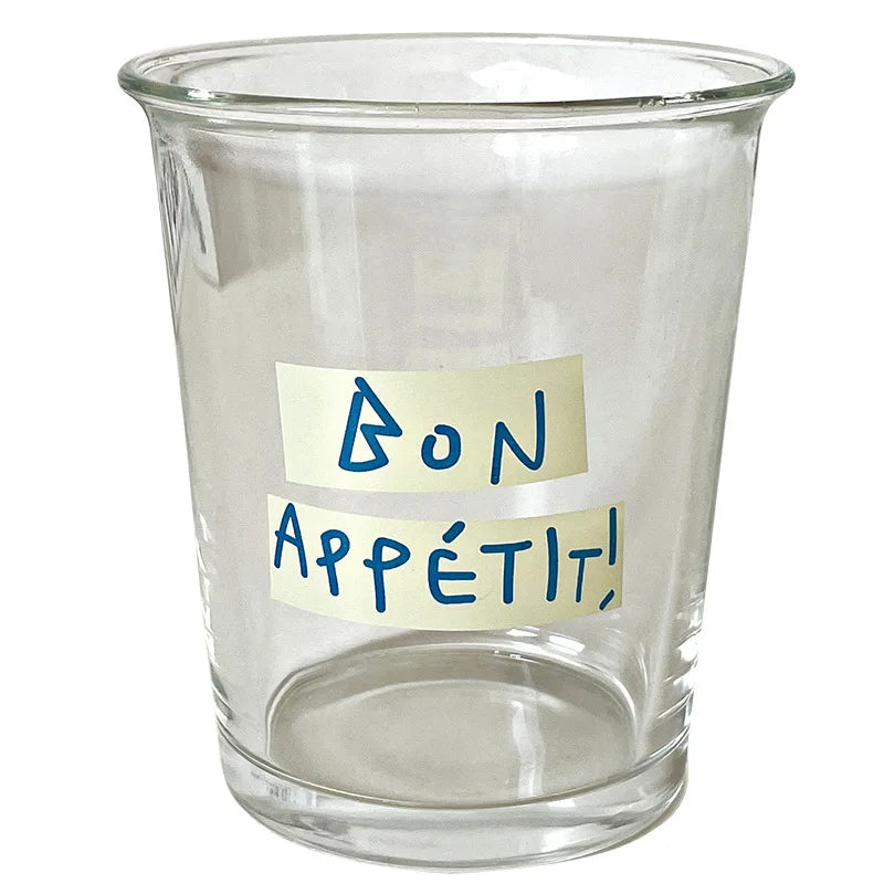 Afralia™ 320ml Glass Tumbler Cup - French Style Bon Appetit Iced Coffee Juice Water Glass