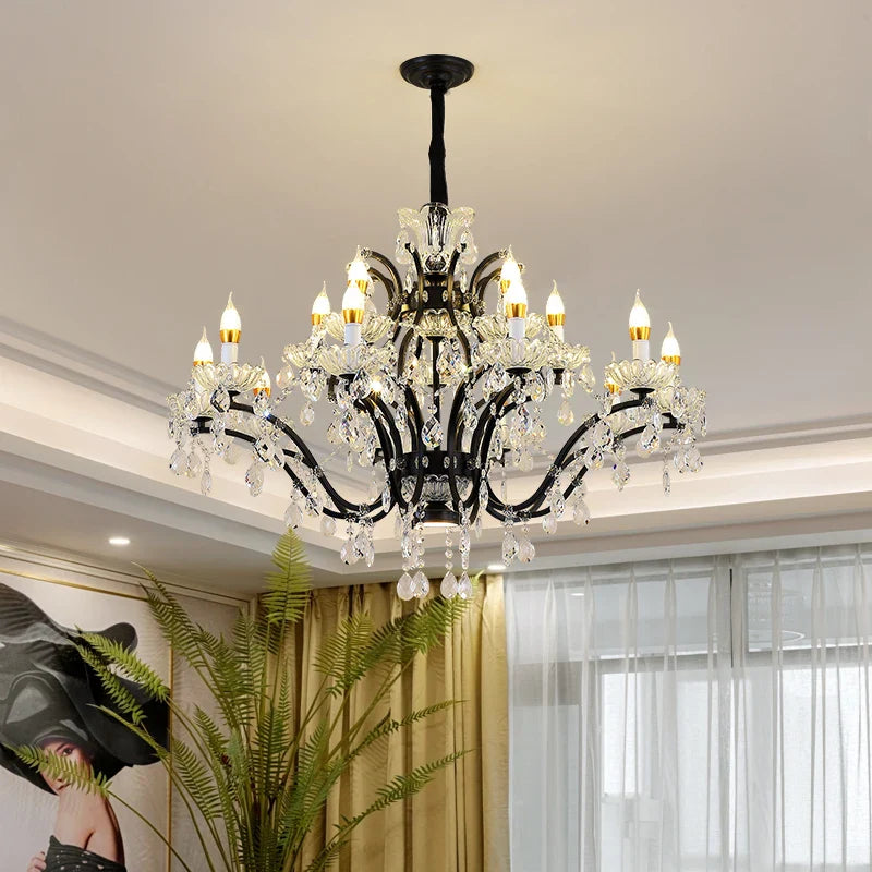 Afralia™ Crystal Candle Chandelier Lighting: Black Pendant Lamps for Dining Kitchen & Farmhouse