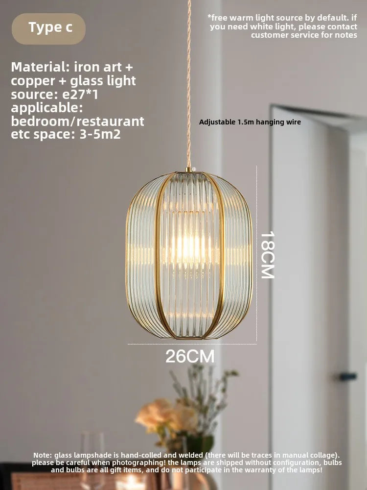 Afralia™ Brass Glass Restaurant Light Nordic Bedroom Chandelier