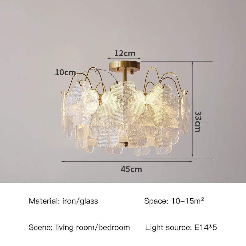 Afralia™ Modern French Style Flower Glass Chandelier Pendant Light for Living Room Bedroom Kitchen