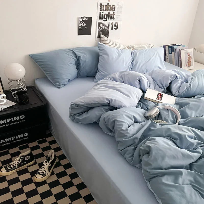 Afralia™ Solid 4-Piece Washed Cotton Bedding Set: Breathable & Cozy for Any Season