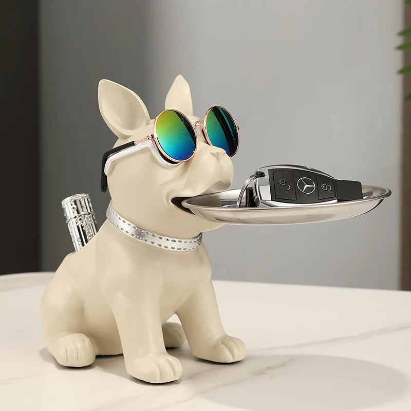 Afralia™ Bulldog Statue Desktop Storage Office Home Decor Tray Sculpture