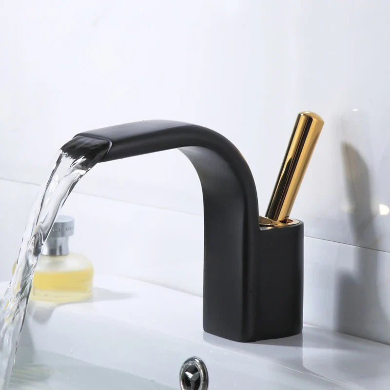 Afralia™ Black Brass Waterfall Basin Faucet, Single Hole Hot Cold Sink Mixer Tap