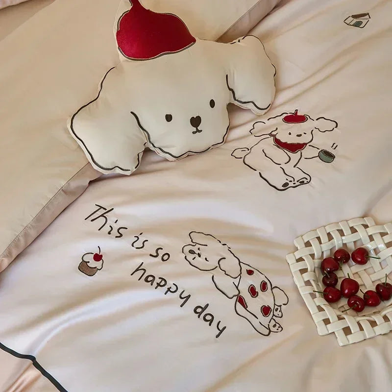 Afralia™ Luxury Embroidered Cotton Duvet Set with Sheet Quilt Pillowcases - Premium Bedding