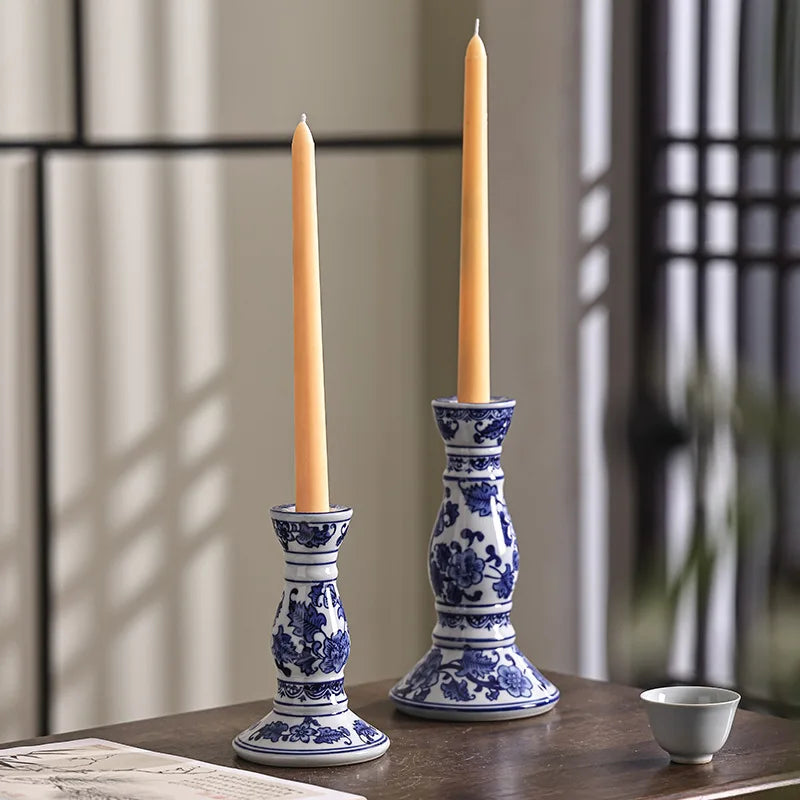 Blue White Ceramic Candle Holder by Afralia for Home Decor & Ornamental Crafts