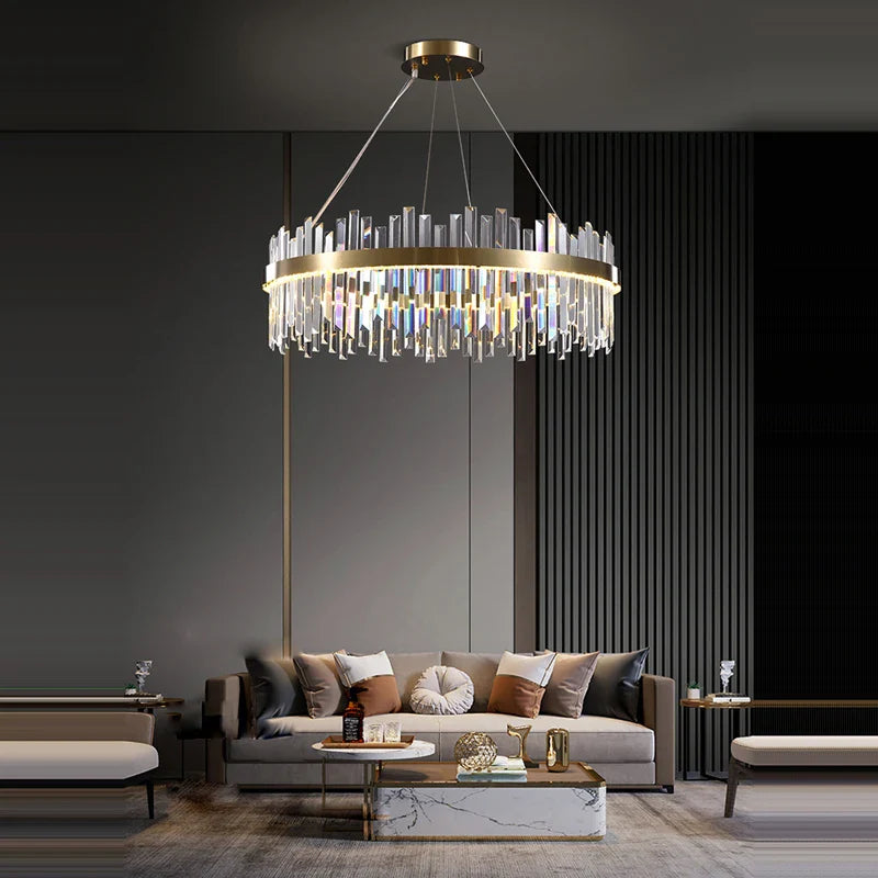 Afralia™ Crystal Chandelier LED Hanging Lamp Gold Silver Postmodern Design