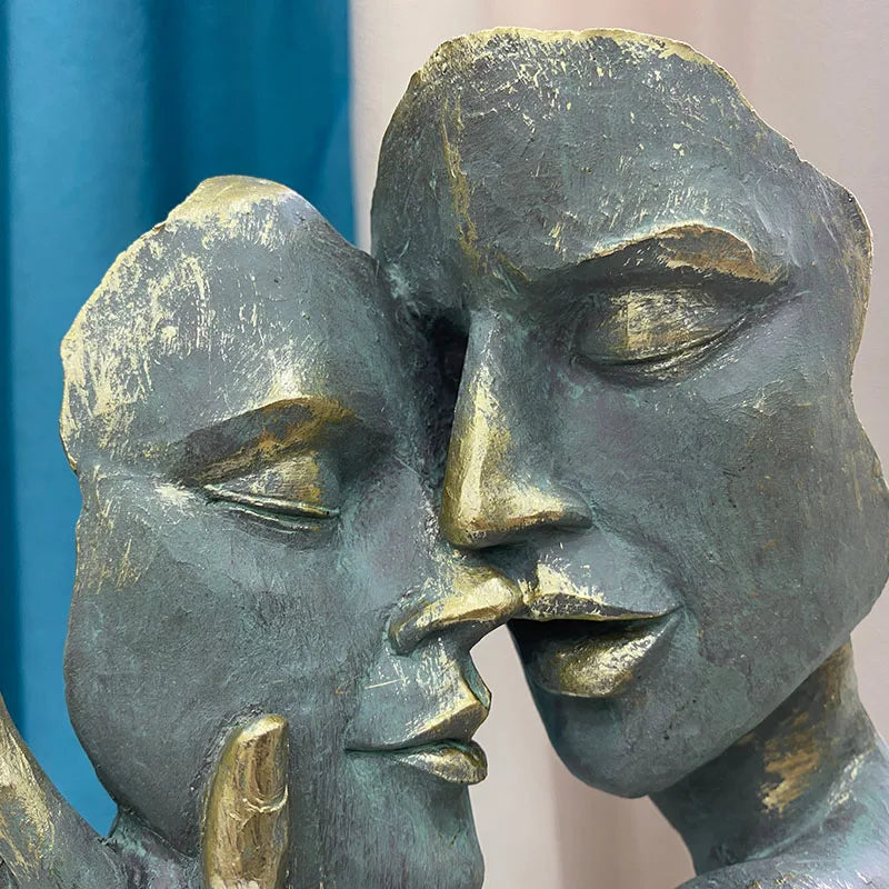 Afralia™ Abstract Art Couple Mask Statue Figurines for Interior Decor & Gifts