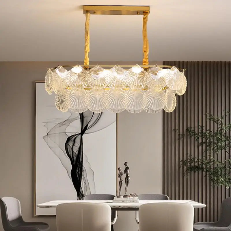 Afralia™ LED Frost Glass Shell Chandelier for Home Decor and Lighting