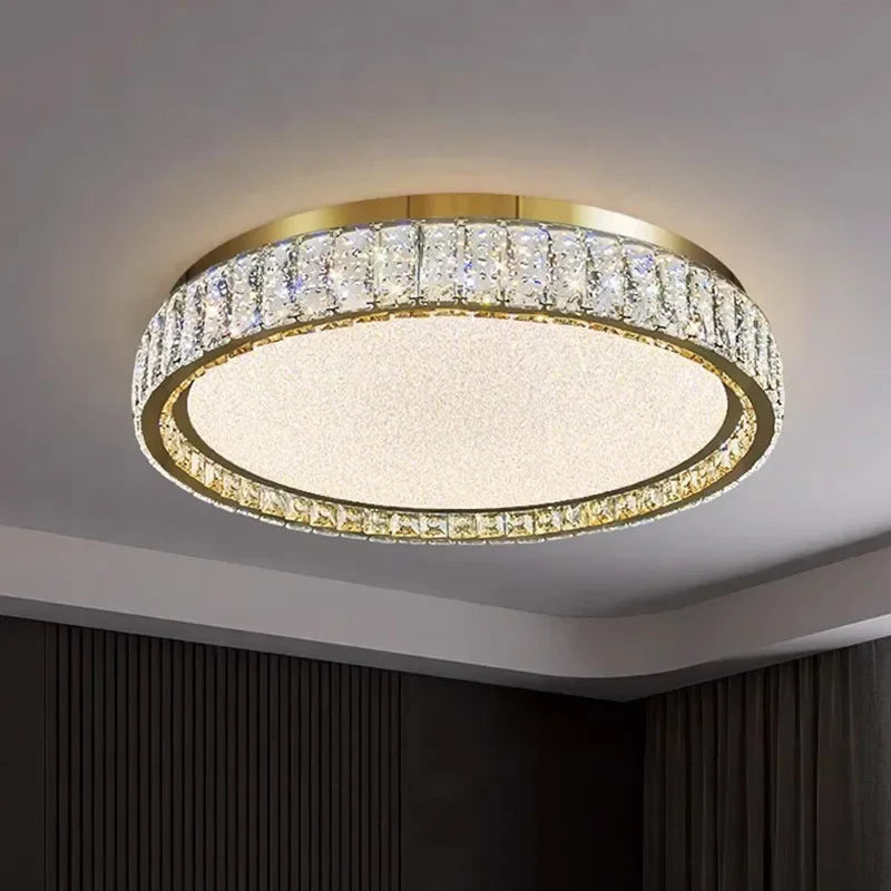 Afralia™ Gold Crystal Ceiling Light: Modern Luxury Dimmable LED Fixture for Bedroom & Living Room