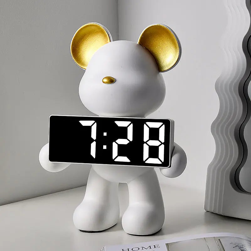 Afralia™ Elegant Bear Clock Ornament for Home Decor and Living Room Craftmanship