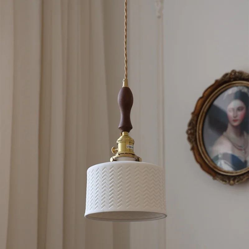 Afralia™ Walnut Wood LED Pendant Lights with Ceramic Accent & Copper Knob Switch