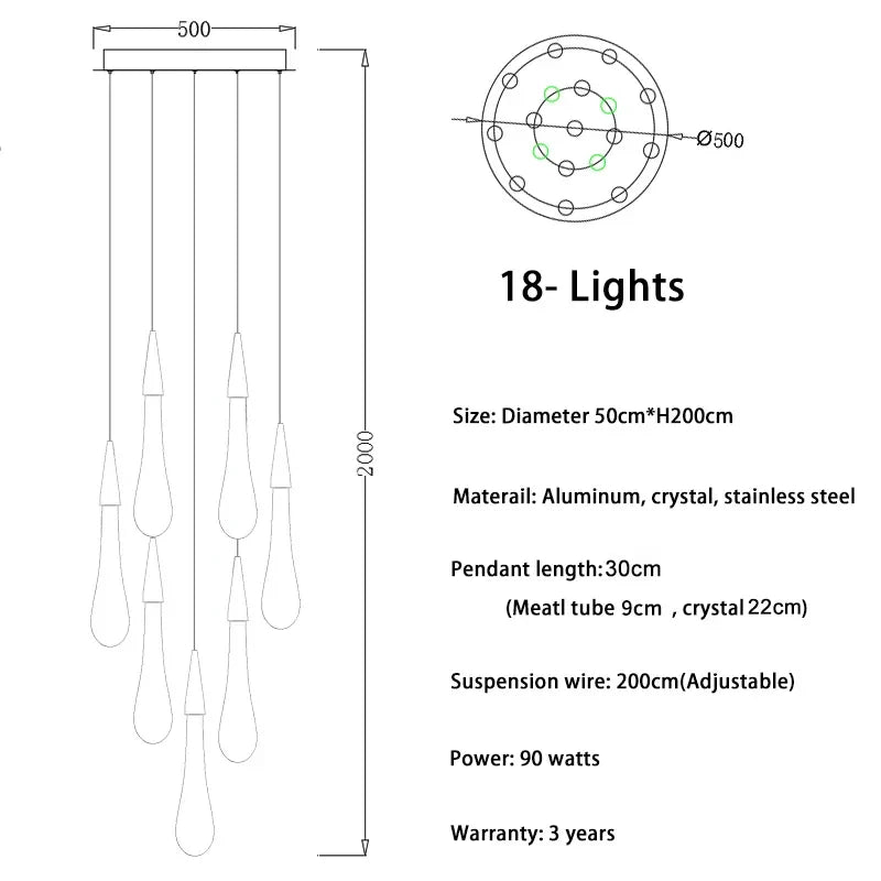 Afralia™ Gold Crystal Water Drop Pendant Lights for Dining Room Chandelier