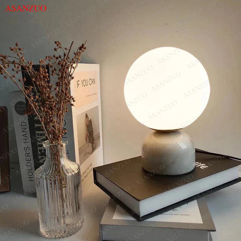 Afralia™ Nordic Glass Ball Table Lamp Luxury Marble Bedside Decor Modern Living Room Desk Lamp