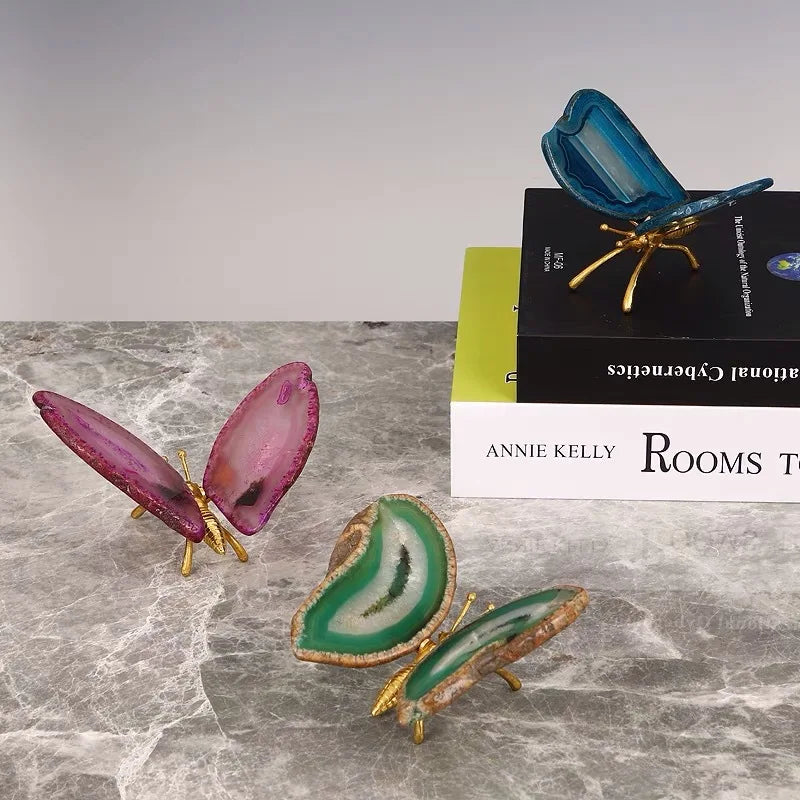 Afralia™ Agate Butterfly Ornament Brass Insect Statue Home Decoration