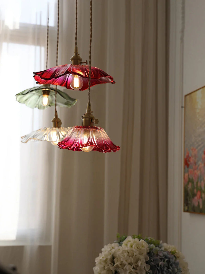 Afralia™ Japanese Sunflower Glass Pendant Lights Modern Brass Hanglamp Fixture