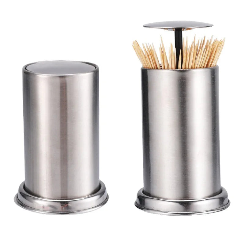 Afralia™ Stainless Steel Toothpick Holder Automatic Spring Cover Organizer Stand