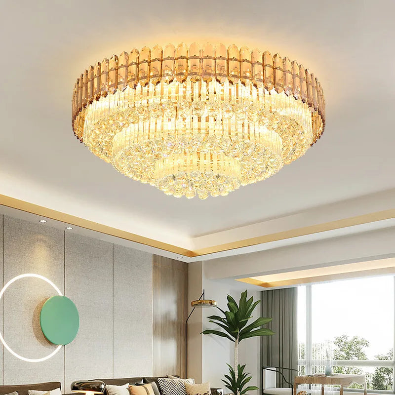 Afralia™ Amber Crystal Ceiling Lights: Modern Luxury for Living Room, Villa, Foyer