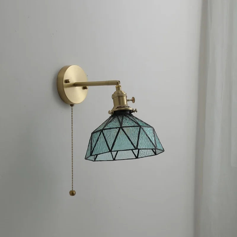 Afralia™ Copper Glass LED Wall Sconce Pull Chain Switch Modern Stair Light Fixtures
