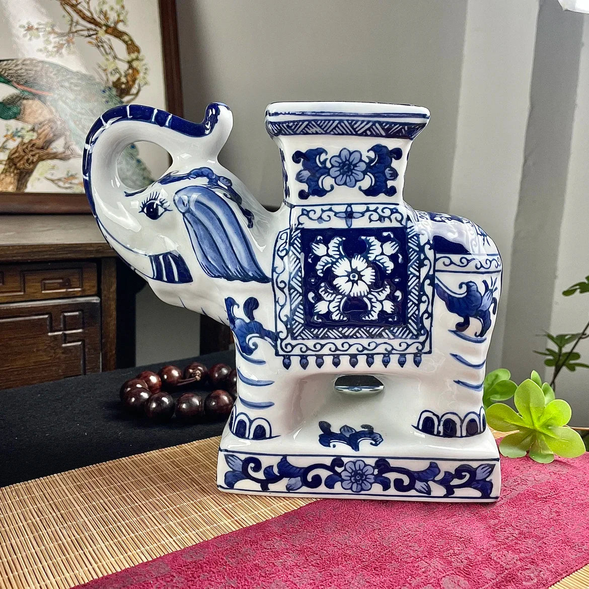 Afralia™ Elephant Statue, Blue & White Ceramic Table Accessory, Home Decor