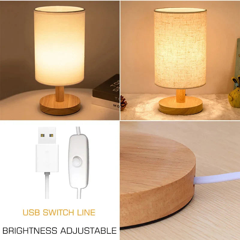 Afralia™ USB LED Night Light with Remote Control and Dimmable Wooden Base