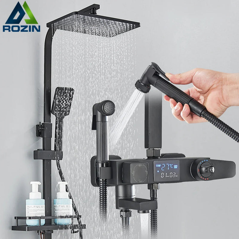 Afralia™ Smart Thermostatic Shower Faucet Set with Rack and Bidet Bath System