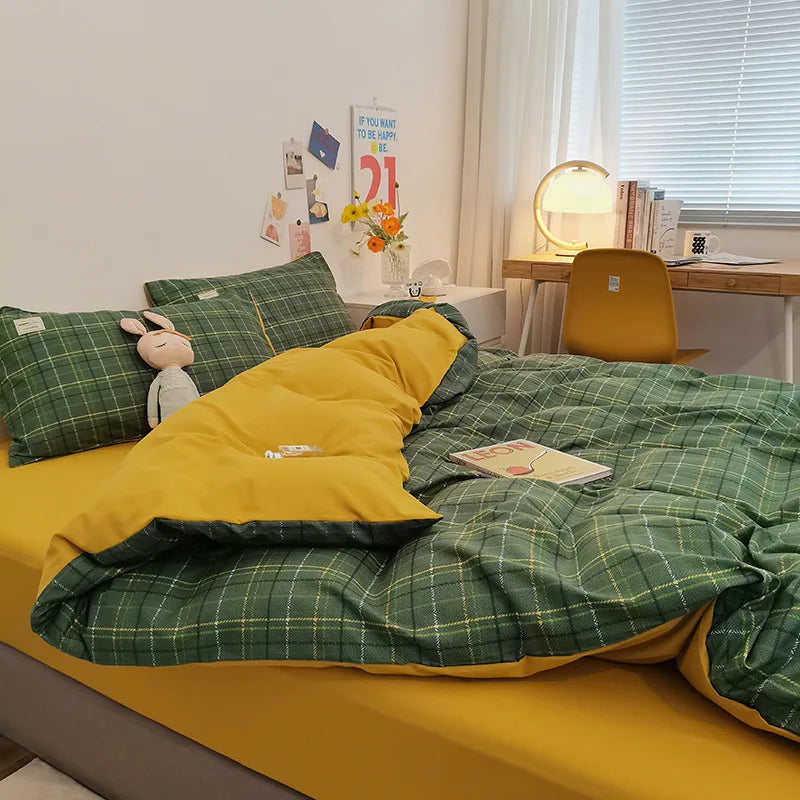 Afralia™ Striped Grid Printed Bedding Sets: Japanese Comfort for Summer