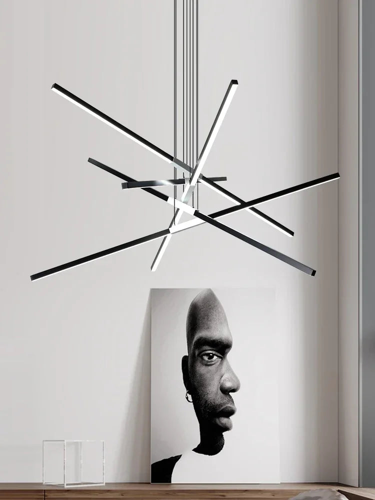 Afralia™ Black Nordic Minimalist Chandelier for Living Room, Staircase, and Restaurant Lighting