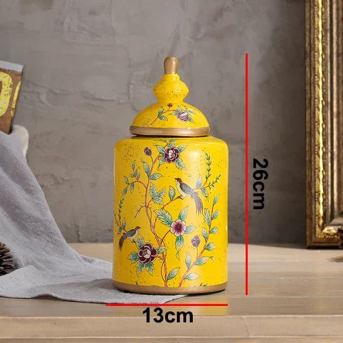 Afralia™ European Flower Bird Ceramic Storage Jar Vase Decoration Tea Coffee Beans Candy Home Decor