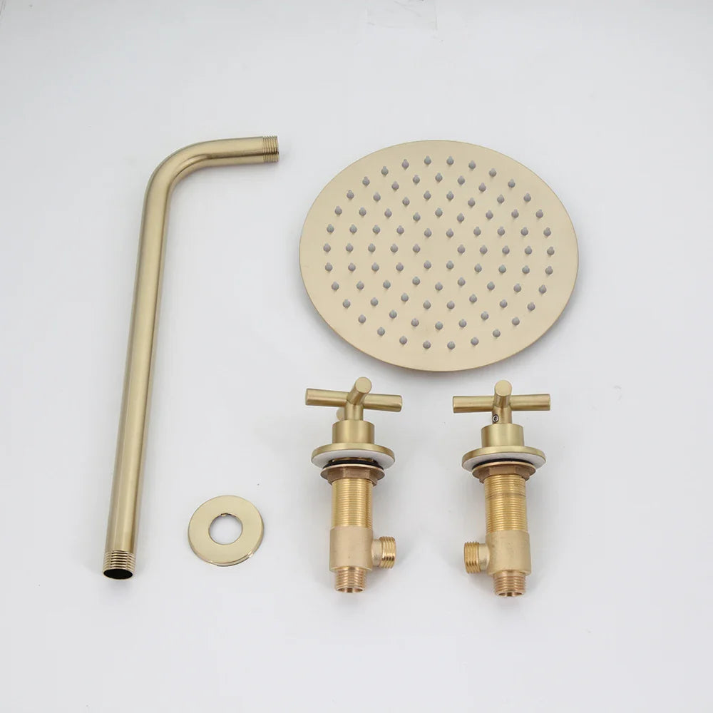 Afralia™ Brushed Gold Rainfall Shower Faucet Set with Dual Handles and Wall Mount