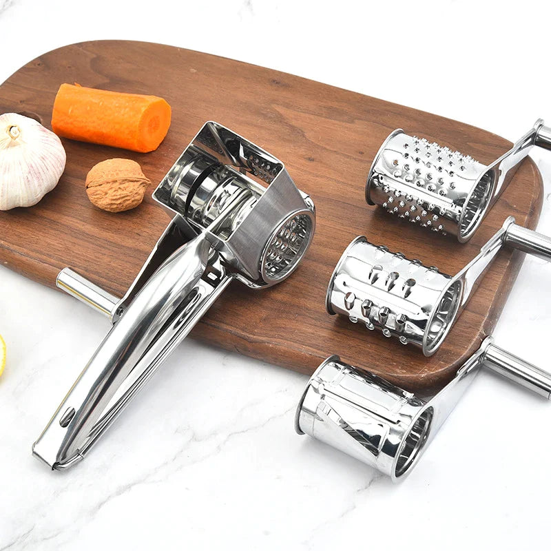 Afralia™ Rotary Cheese Grater with 4 Drums Blades - Stainless Steel Cheese Slicer & Shredder