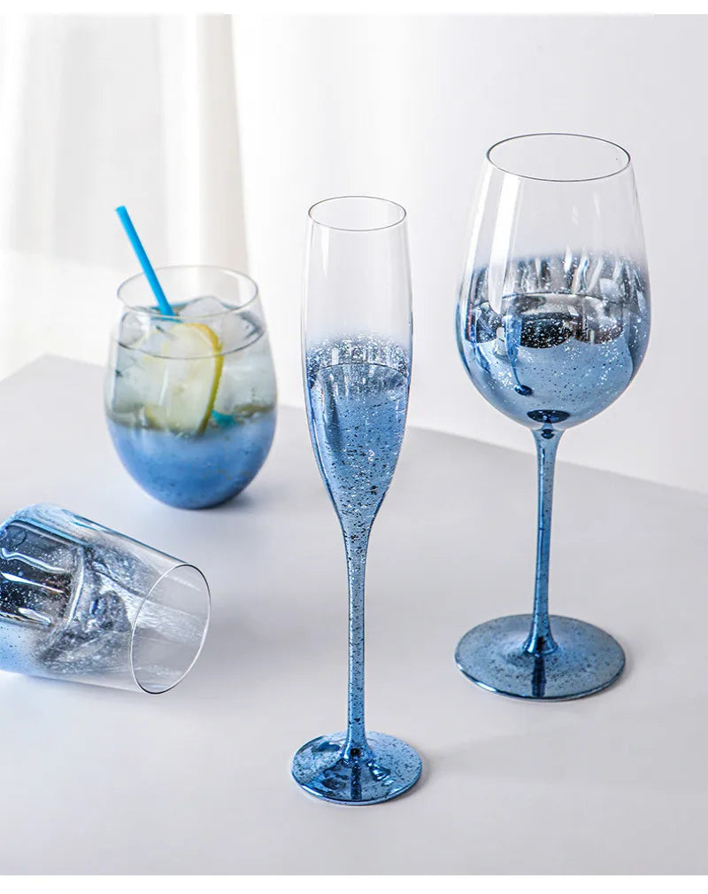 Afralia™ Starry Blue Wine Glass Goblet Set: Perfect for Cocktails, Champagne, Whiskey & Juice