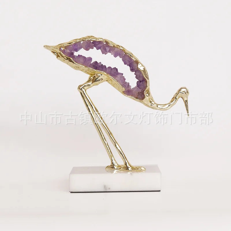 Afralia™ Crystal Crane Sculpture Green Gem Bird Home Decor Figurine
