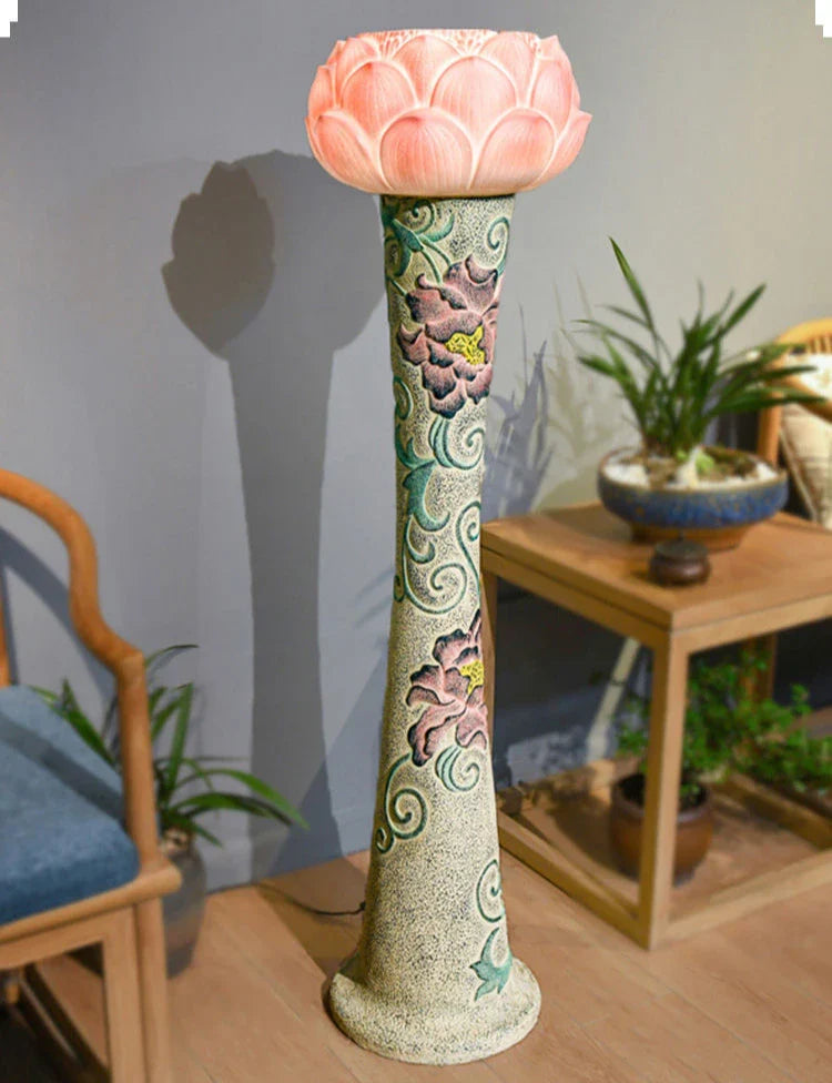 Afralia™ Zen Lotus Floor Lamp Chinese Style for Hotel Villa Study Room Lighting