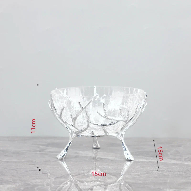 Afralia™ Golden Branches Glass Bowl Set for Home Kitchen Desserts and Snacks