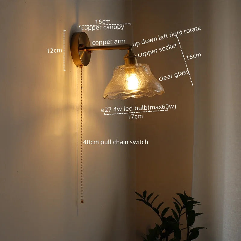 Afralia™ Glass Sconce LED Wall Lamp, Copper Nordic Bedroom Light Fixtures
