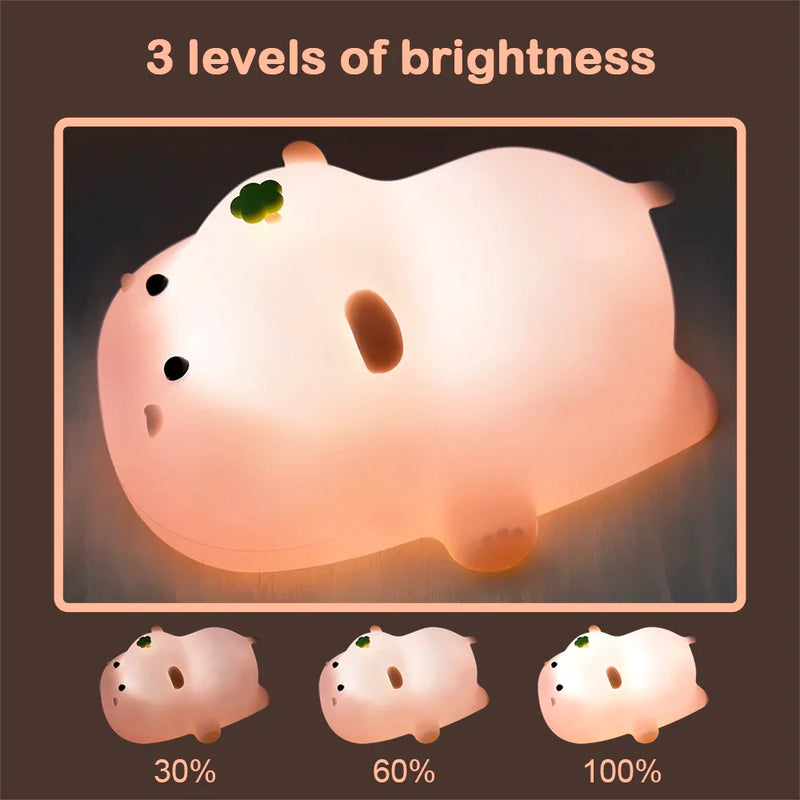 Afralia™ Hippo Silicone Night Light: Rechargeable, Touch Control, 3-Level Dimmable, Kids Toy Gift