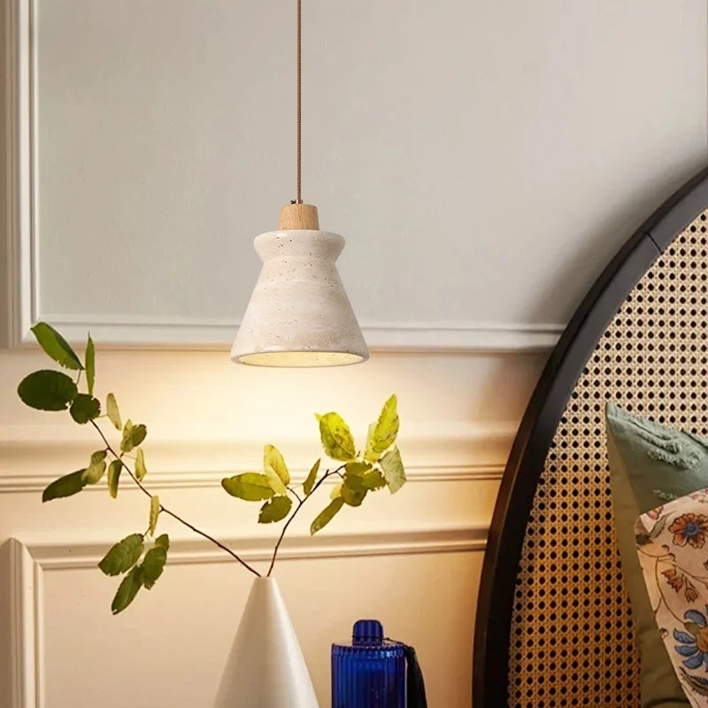 Afralia™ LED Wood Yellow Travertine Pendant Light for Living Room Bedside - Nordic Interior Lighting