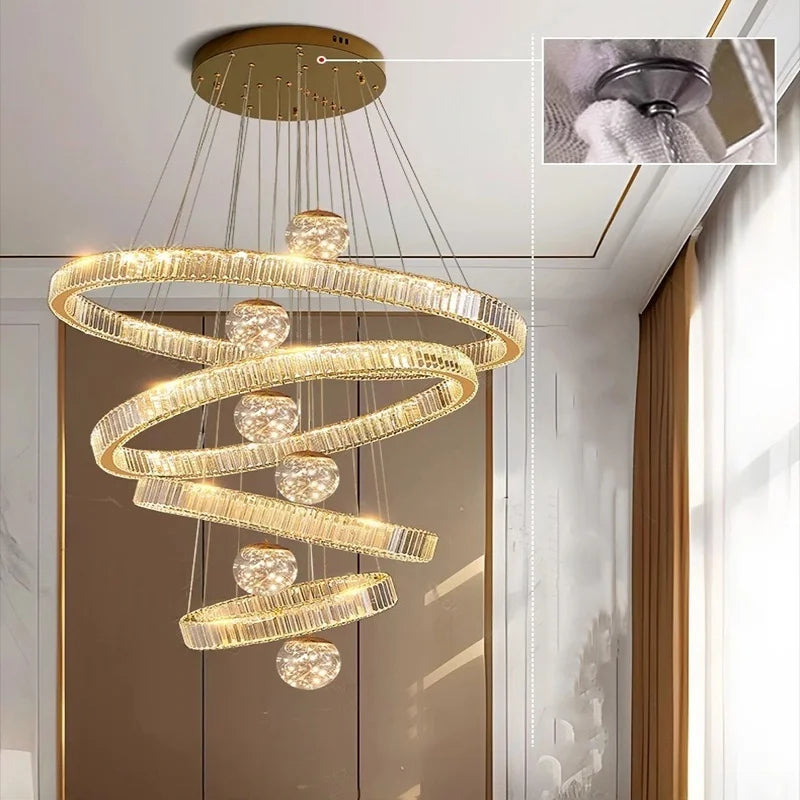 Afralia™ Crystal Chandelier LED Duplex Building High-End Luxury Large Chandelier