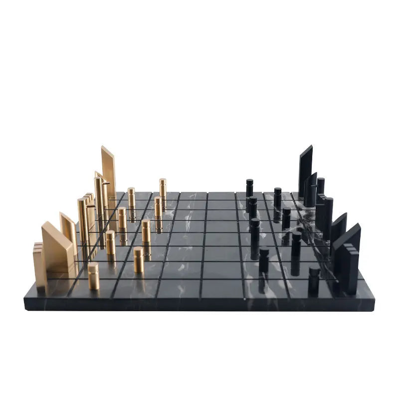 Afralia™ Metal Marble Chessboard Set - Geometric Design Chess Game Home Decor